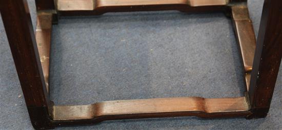A pair of Chinese hardwood flower stands, possibly huanghuali 17th / 18th century, W.42.5cm H.85cm D.31.5cm, old repairs and replacemen